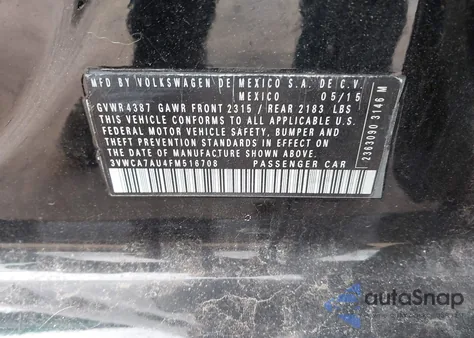 2015 Volkswagen Golf Sportwagen Tdi S 4-Door z USA, uszkodzony, nr VIN 3VWCA7AU4FM516708